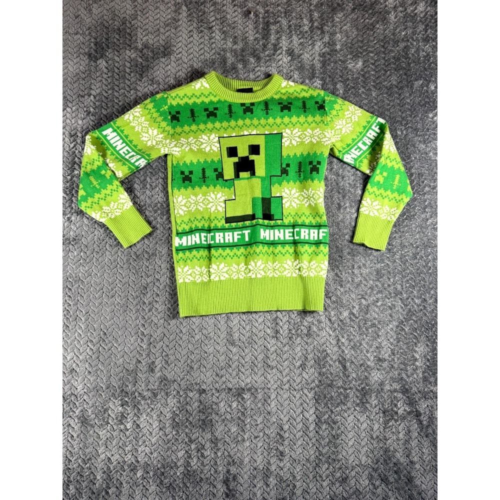 Minecraft Sweater Boys Small Green Creeper Ugly Christmas‎ Cotton Tight Knit Rib